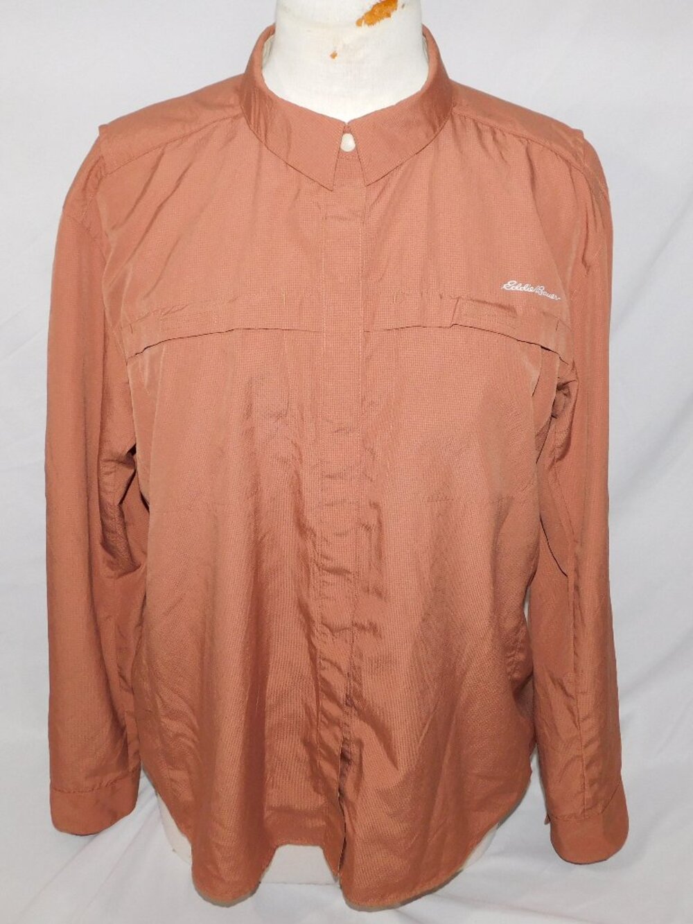 Eddie Bauer Guide UPF 50 Womens L Terracotta Brown Snap Roll up sleeve Shirt
